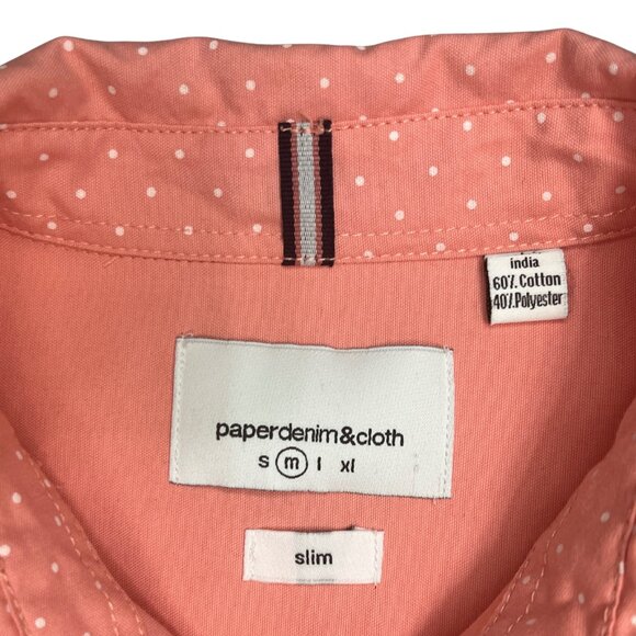 Paper Denim & Cloth Coral Polka Dot Short Sleeve Button Down Shirt Sz M Slim Fit - Picture 3 of 10